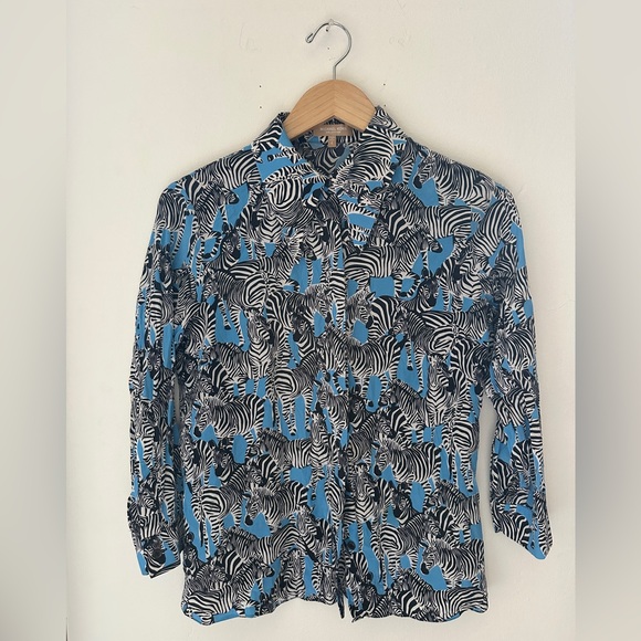 Michael Kors Tops - Michael Kors Blue and Black Zebra Print Blouse